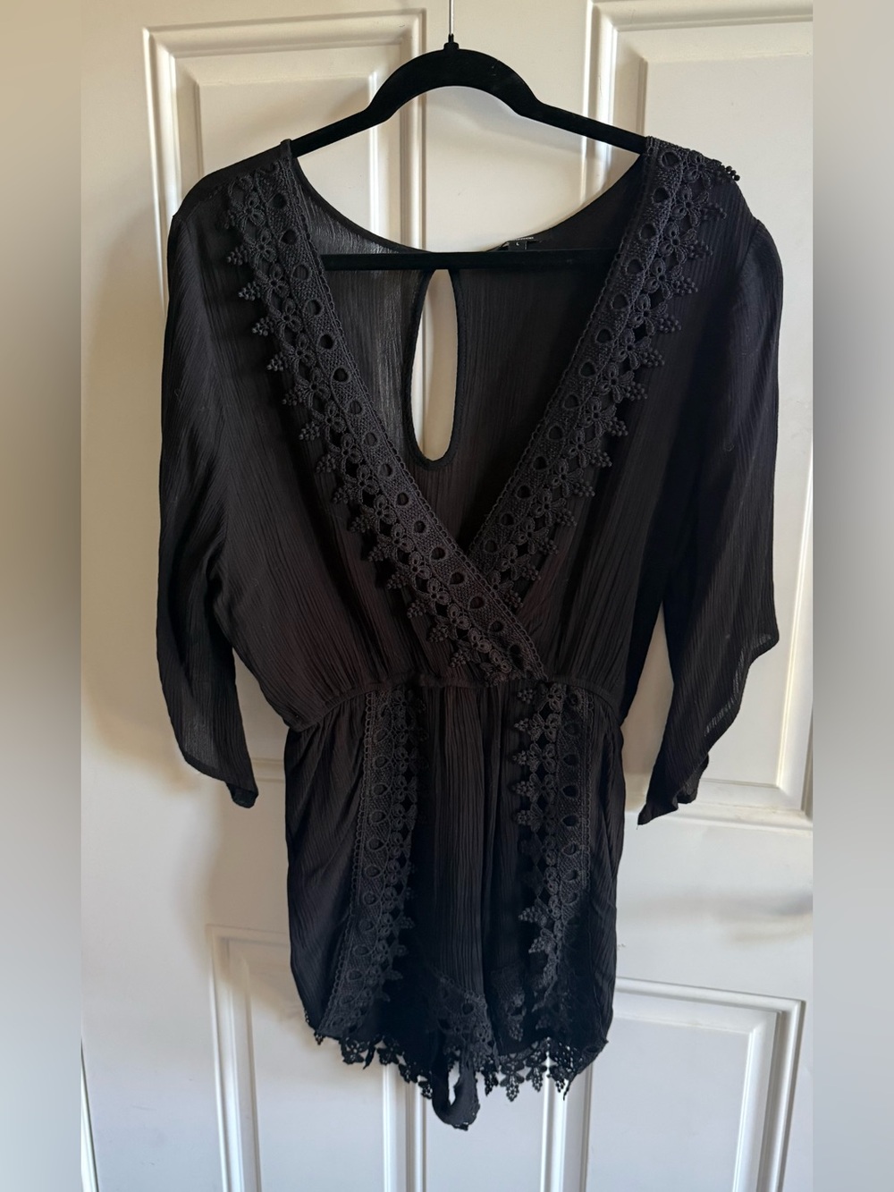 Ambiance Black Crochet-Trim Romper